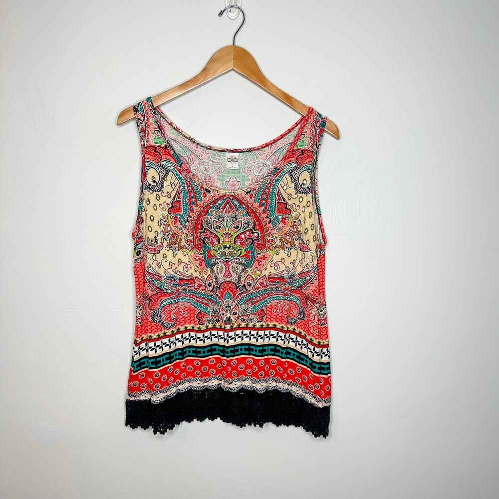 Bila Sleeveless Tunic Scoop Neck Paisley Blouse